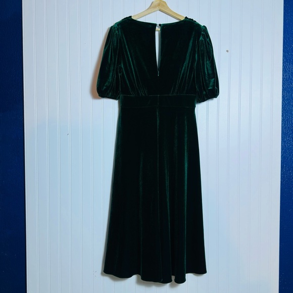 ALEXIA ADMOR Nola V-Neck Puff Sleeve Fit & Flare Drees Deep Green Size 8 Unlined - Picture 7 of 15